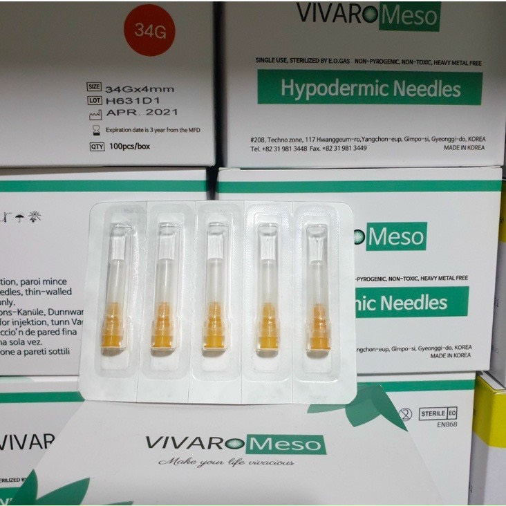Combo 10 Đầu kim tiêm Vaviro meso 34G 4mm Hàn Quốc, tiêm meso căng bóng