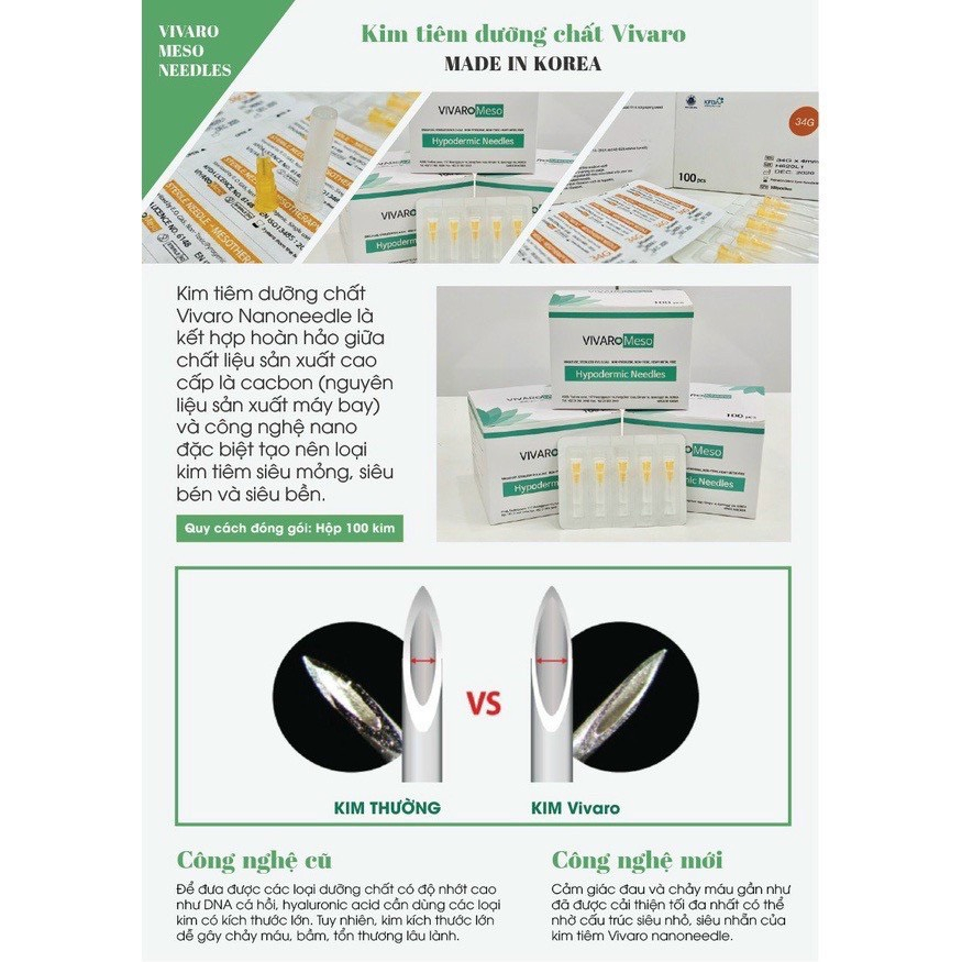 Combo 10 Đầu kim tiêm Vaviro meso 34G 4mm Hàn Quốc, tiêm meso căng bóng