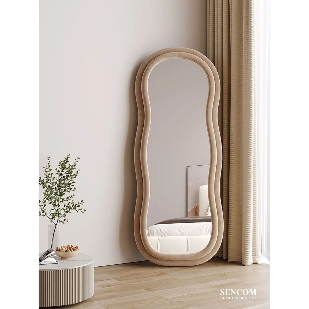 Gương toàn thân bọc nỉ hình sóng nhẹ, nỉ Hàn nhập khẩu 80x180cm