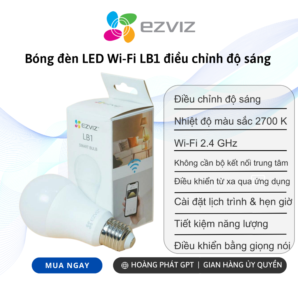 Đèn thông minh Ezviz LB1 Trắng / Màu - Điều khiển bằng điện thoại, đổi màu, tiết kiệm năng lượng, hẹn giờ bật/ tắt