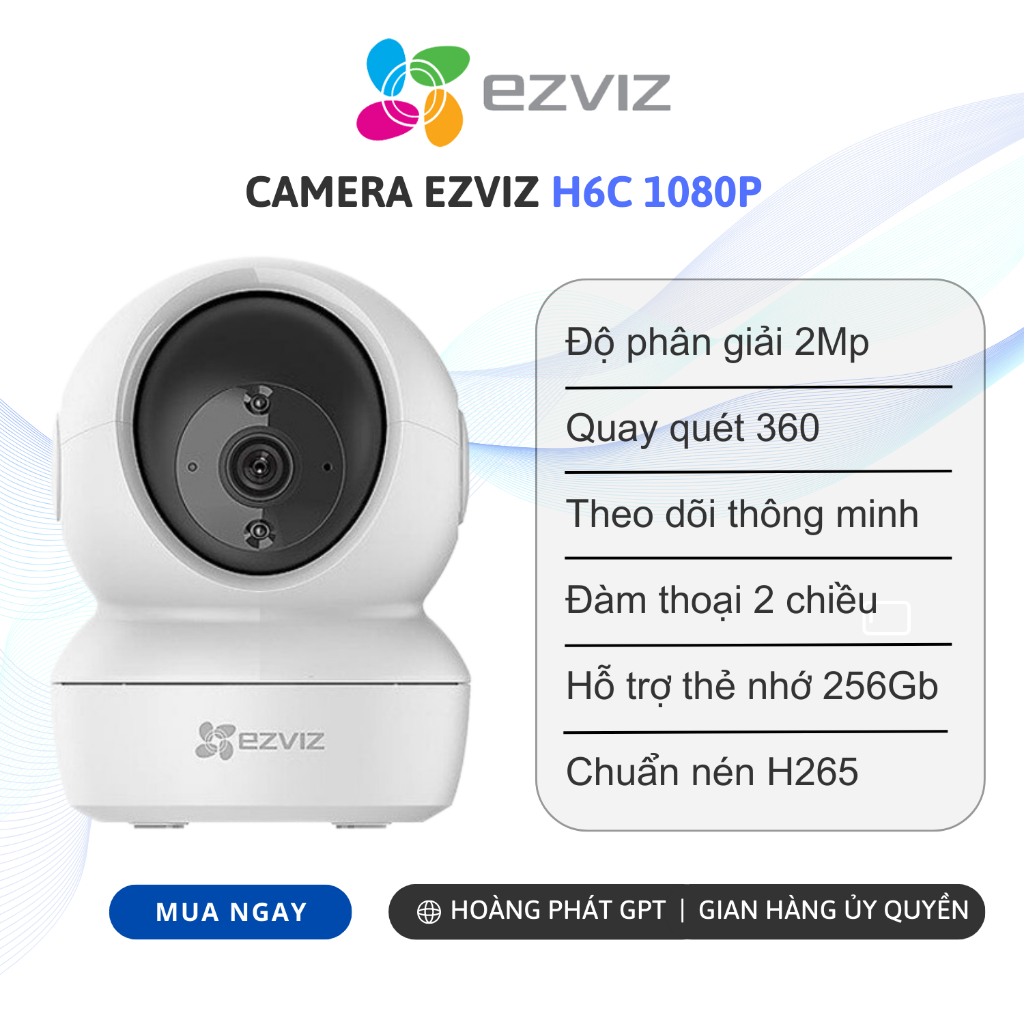 [Mã BMLTA35 giảm đến 35K đơn 99K] Camera Wifi Trong Nhà Xoay (360) EZVIZ H6C 2M 1080P FULL HD [Có cổng Lan]