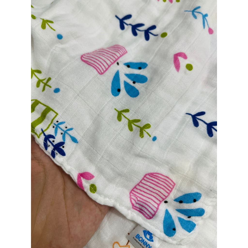 Ảnh Set 5 Khăn Sữa BONNY Họa Tiết Sợi Tre 4 Lớp Mềm Mịn,Thấm Hút Cho Bé Sơ Sinh(KT: 28x28 Cm) 2