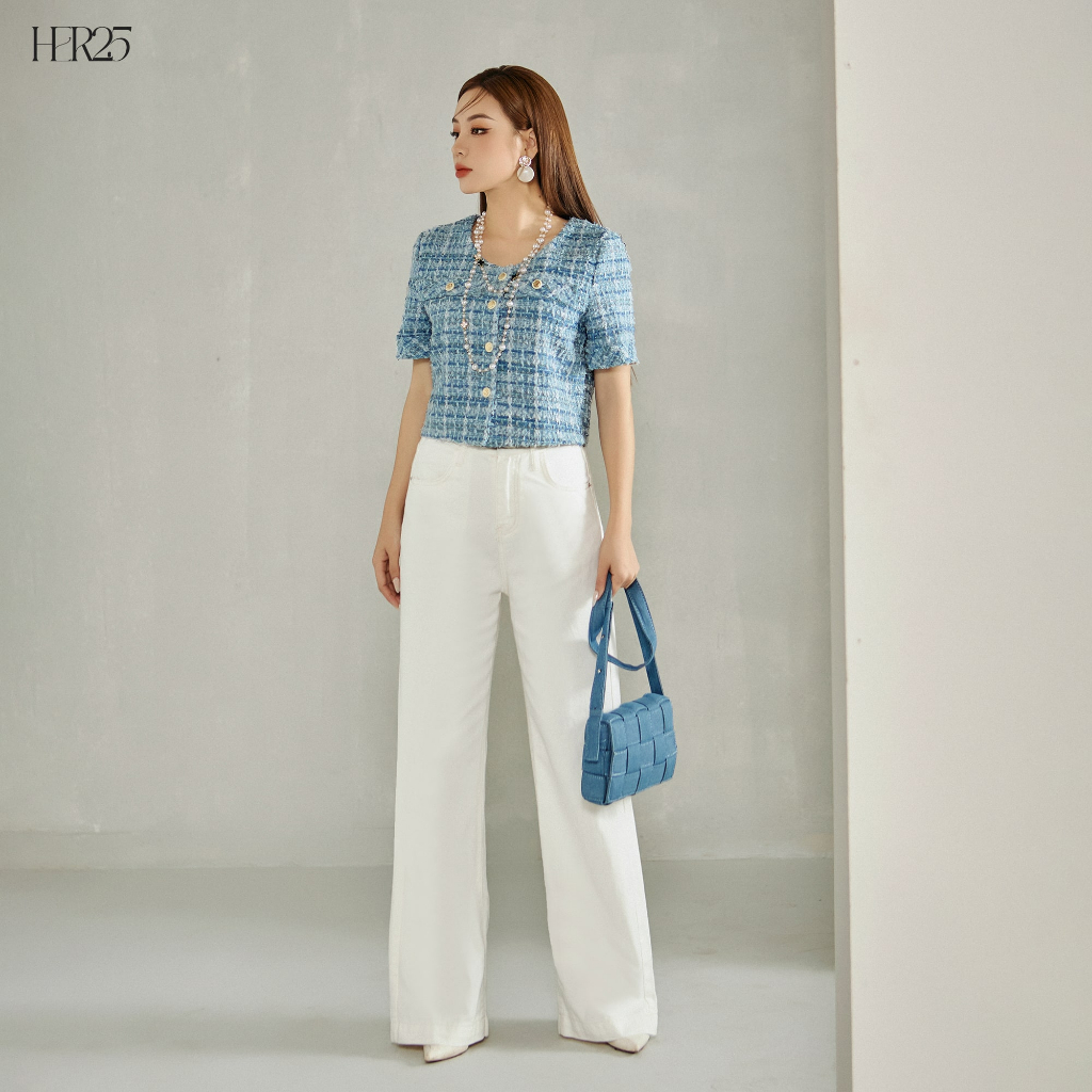 Áo tweed mỏng mùa hè Her25 áo dáng ngắn dáng công sở màu blue