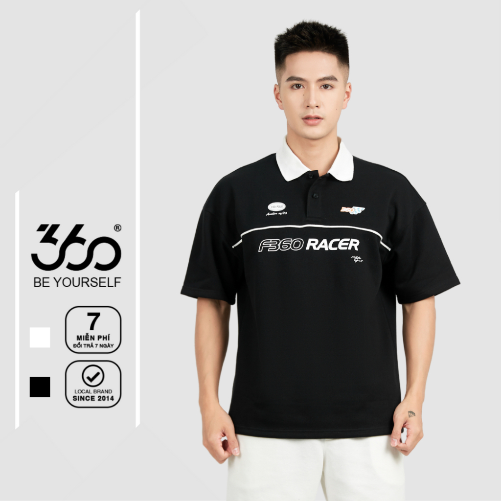 Áo polo Nam form rộng in chữ F360 Racer thương hiệu 360 Boutique chất liệu pique dày dặn -POHOL407