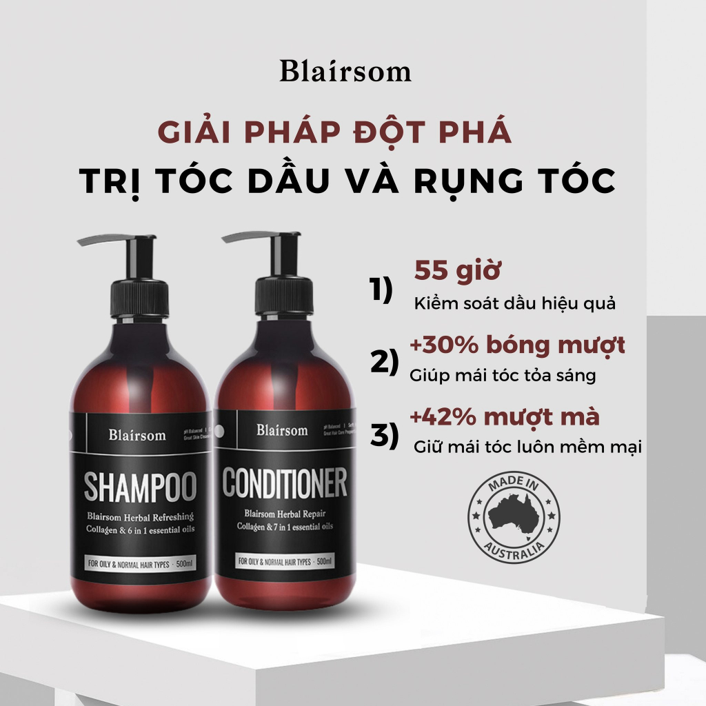 Bộ combo gội xả Kiềm dầu hiệu quả Thảo Mộc giảm ngứa 500ml Blairsom Úc(dành cho tóc dầu, tóc thường)