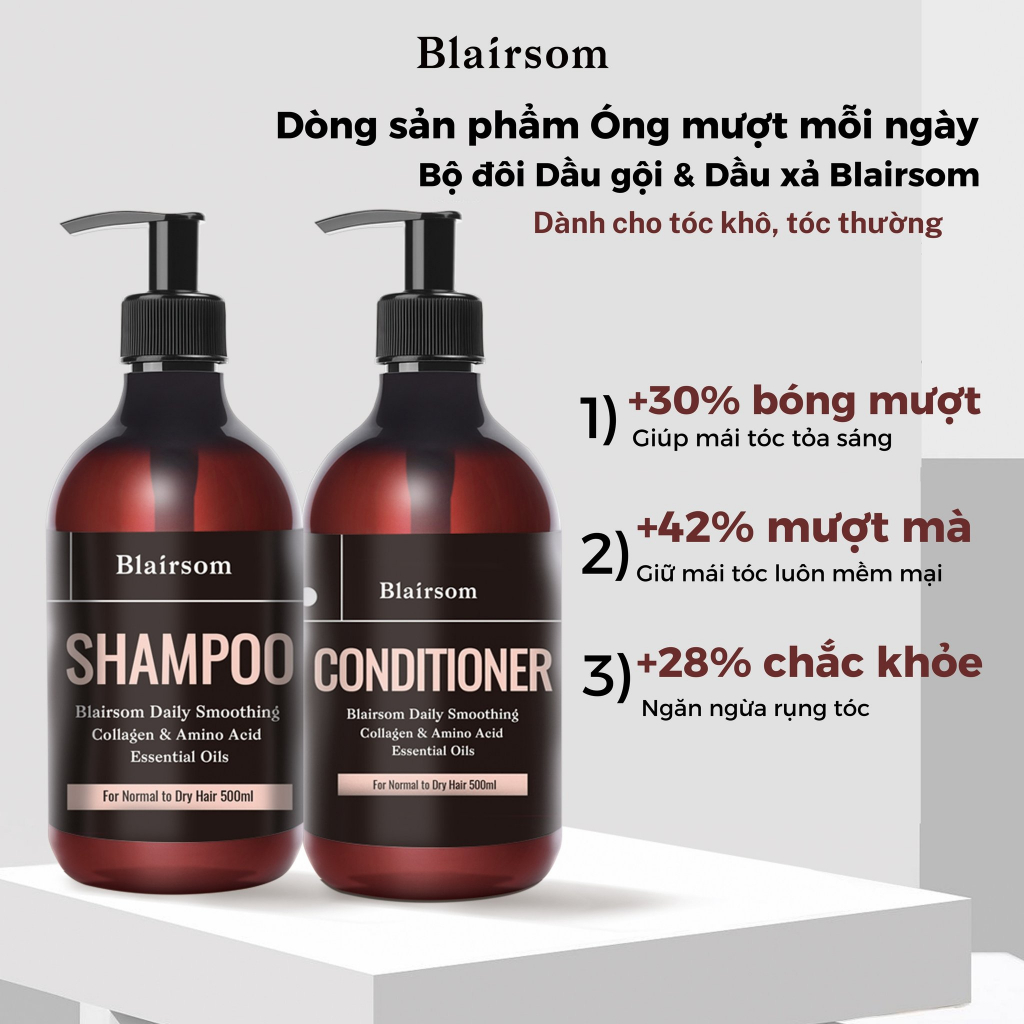 Bộ Đôi combo gội xả Blairsom (Úc) Dưỡng ẩm Suôn mượt - Phục hồi hư tổn (Dành cho tóc khô, tóc thường) ;dung tích (500ml)