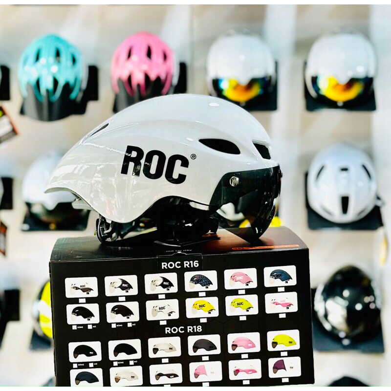 Nón bảo hiểm xe đạp thể thao ROC R16 trắng bóng nguyên hộp tặng tai mèo ...