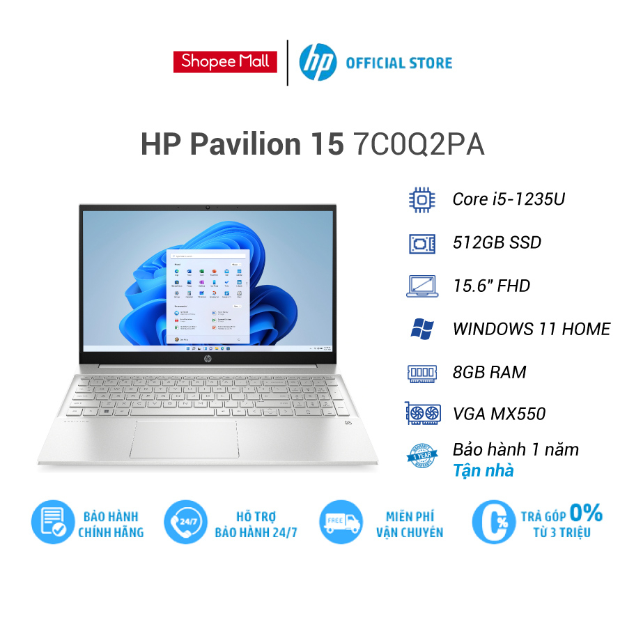[Mã ELHP2TR5 giảm 12% đơn 18TR] Laptop HP Pavilion 15-EG2063TX 7C0Q2PA i5-1235U| 8GB| 512GB | NVIDIA GeForce MX550 |