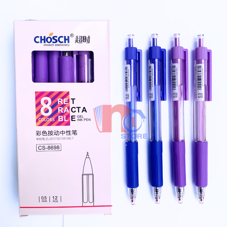 Hộp 12 Cây Bút Gel Bấm Chosch CS8698 0.5mm Mực Nước Xanh, Tím - Văn ...