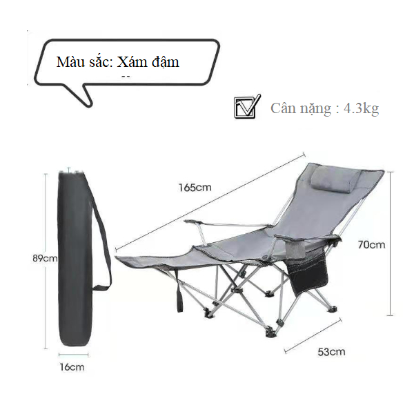 Ghế xếp thư giãn có thể gập gọn đi dã ngoại, du lịch, Ghế cắm trại gấp gọn tiện lợi