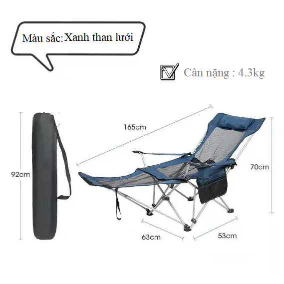 Ghế xếp thư giãn có thể gập gọn đi dã ngoại, du lịch, Ghế cắm trại gấp gọn tiện lợi