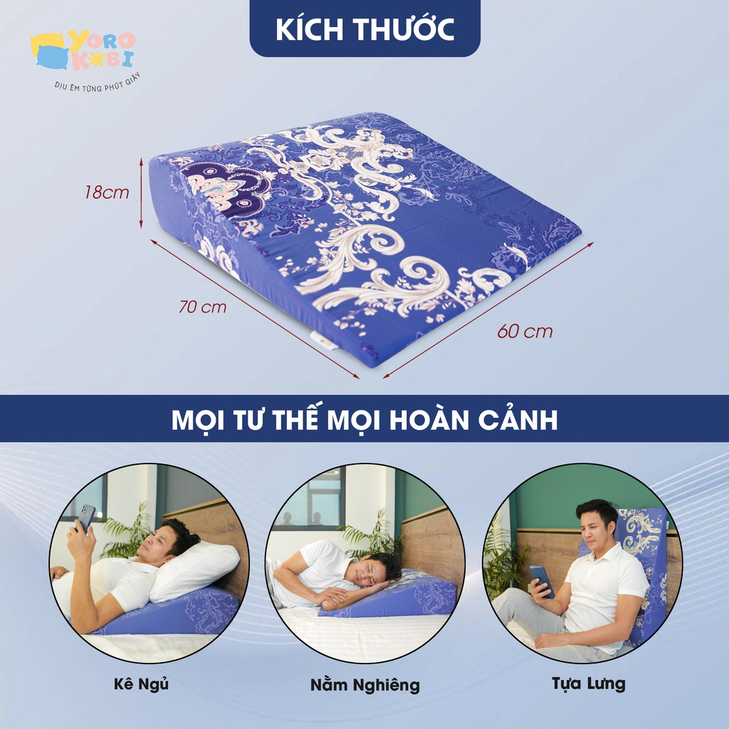 Gối Chống Trào Thực Quản Dạ Dày Yorokobi - Cao 16cm Bo Tròn Đỉnh, Gối Công Thái Học