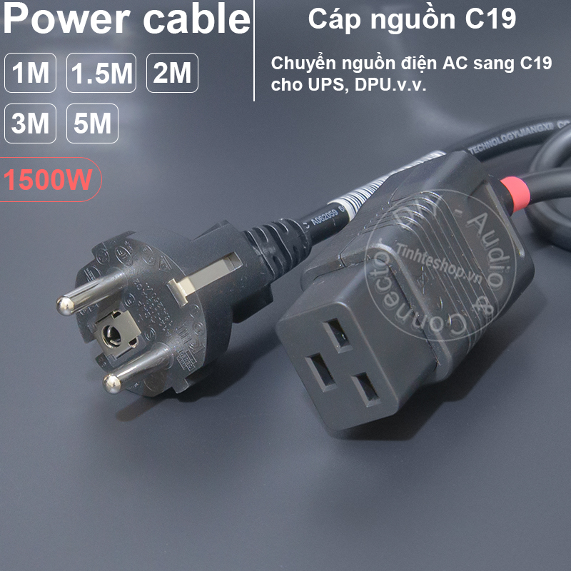 Dây nguồn UPS C19 phích EU thẳng 16A-250V 3x0.75mm DIY 0.5 đến 5 mét ...