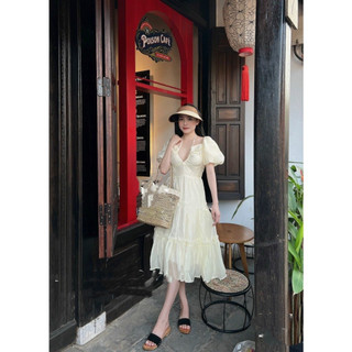 Đầm maxi tay bồng tơ Quảng Châu thiết kế rút ngực tiểu thư siêu xinh, Váy dự tiệc nữ rẻ đẹp trẻ trung