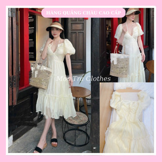 Đầm maxi tay bồng tơ Quảng Châu thiết kế rút ngực tiểu thư siêu xinh, Váy dự tiệc nữ rẻ đẹp trẻ trung