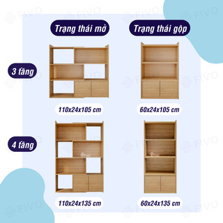 [Freeship Toàn Quốc] Kệ Sách Gỗ Để Sàn FIVO FB71 Màu Gỗ, Với Tính Năng 2IN1 Đóng Mở Tùy Thích, Hộc Tủ Thiết Kế Riêng Tư