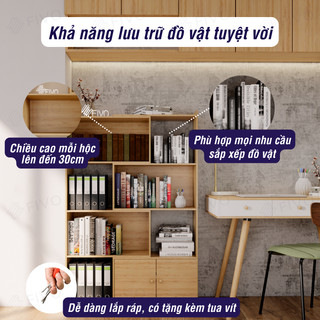 [Freeship Toàn Quốc] Kệ Sách Gỗ Để Sàn FIVO FB71 Màu Gỗ, Với Tính Năng 2IN1 Đóng Mở Tùy Thích, Hộc Tủ Thiết Kế Riêng Tư