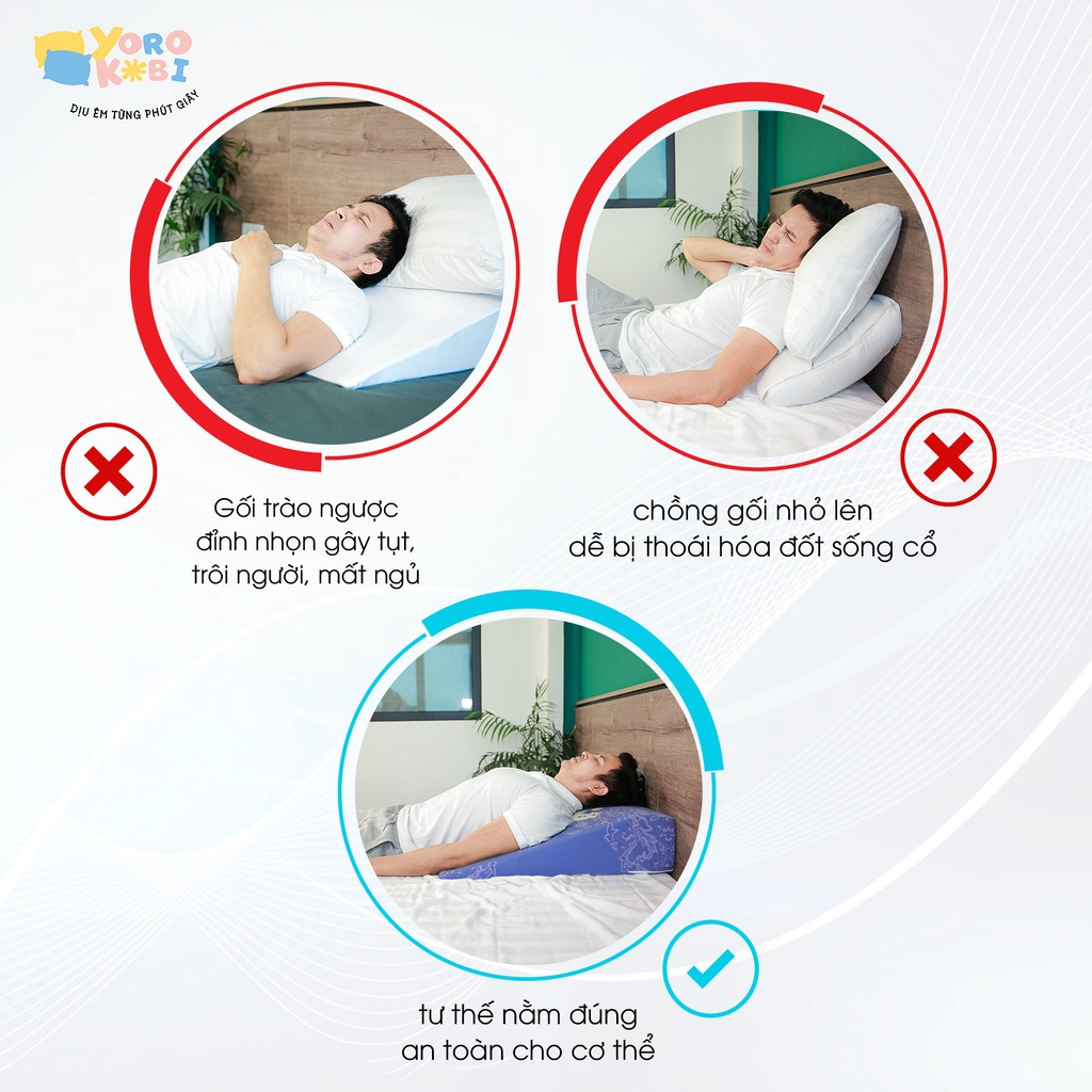 Gối Chống Trào Ngược Yorokobi Bo Tròn Đỉnh Giúp Giảm Ợ Chua, Trào Ngược, Chống Ngáy Cao 16cm Và 18cm
