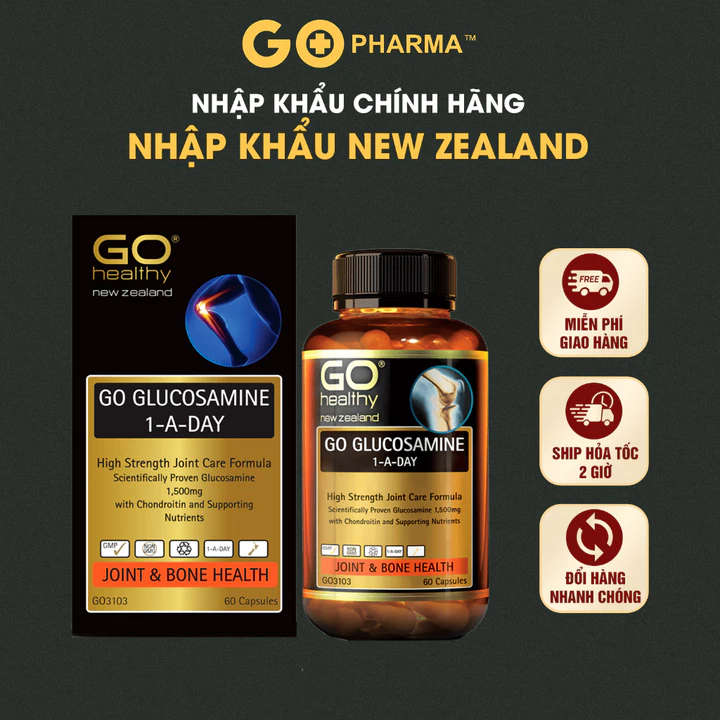 Bổ xương khớp GO Healthy GO Glucosamine hỗ trợ viêm khớp, giúp xương sụn khớp chắc khỏe GO Glucosamin 30v & 60v