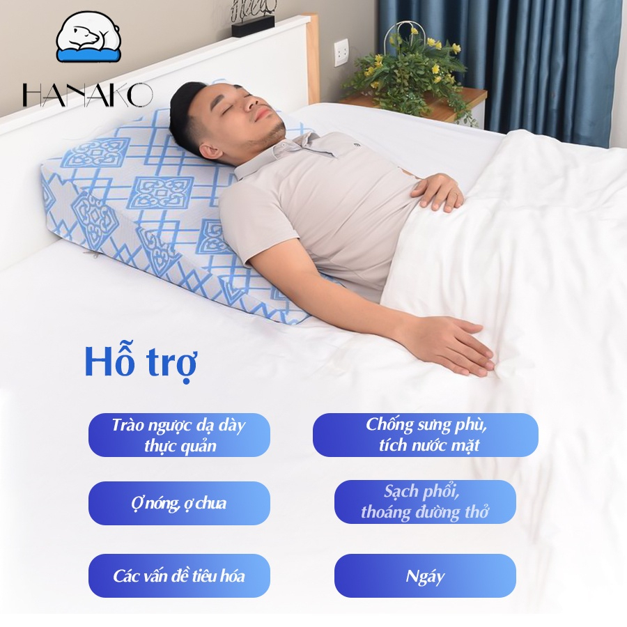 Gối Chống Trào Ngược Dạ Dày Người Lớn Hanako Hỗ Trợ Giảm Ho, Ngứa Họng, Chống Phù Cao 16cm-18cm