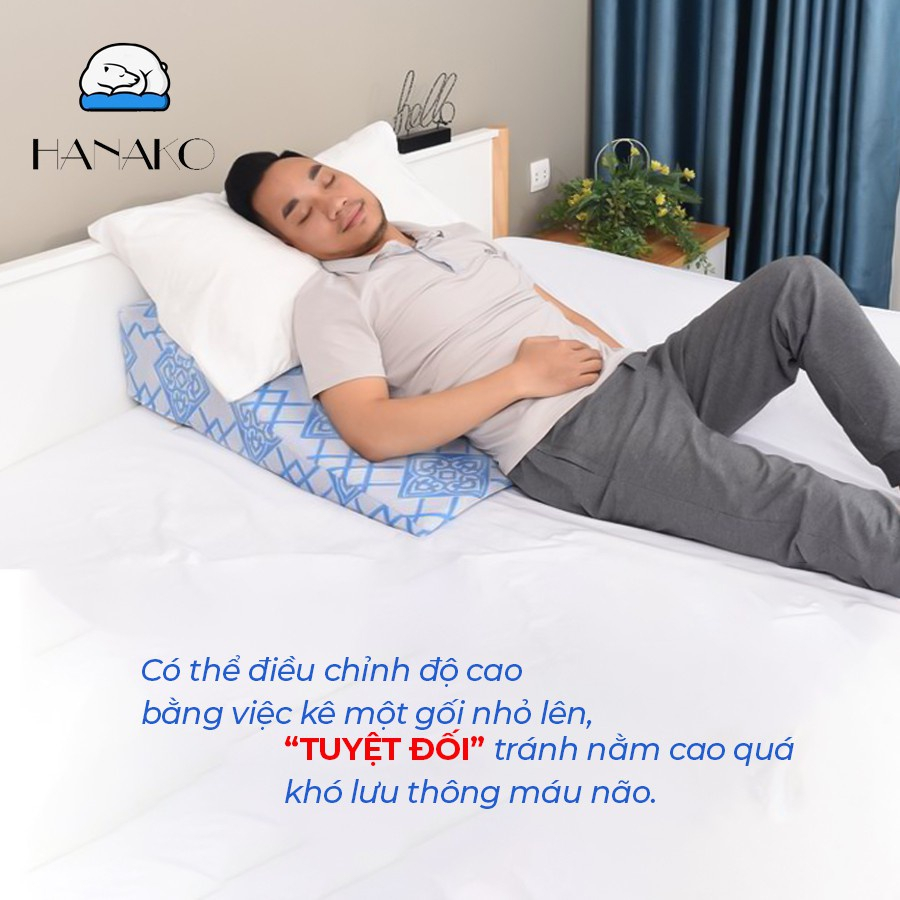 Gối Chống Trào Ngược Dạ Dày Người Lớn Hanako Hỗ Trợ Giảm Ho, Ngứa Họng, Chống Phù Cao 16cm-18cm