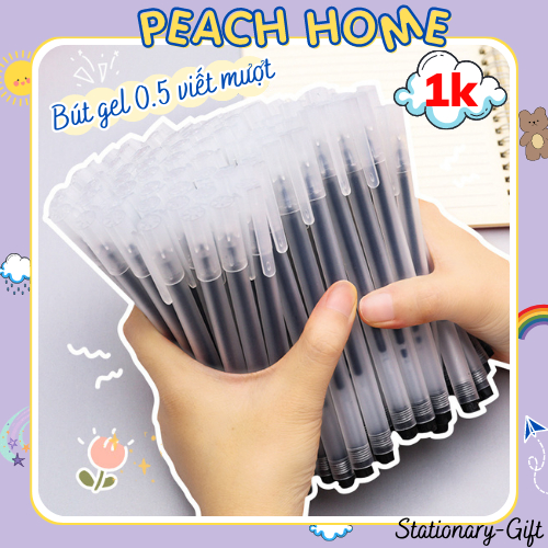 {1k} Bút Gel 0.5mm Giá 1K Viết Trơn Nét Mảnh Mực Đen-Đỏ-Xanh / Bút Bi Vỏ Nhám Peachhome Muji Trong Suốt