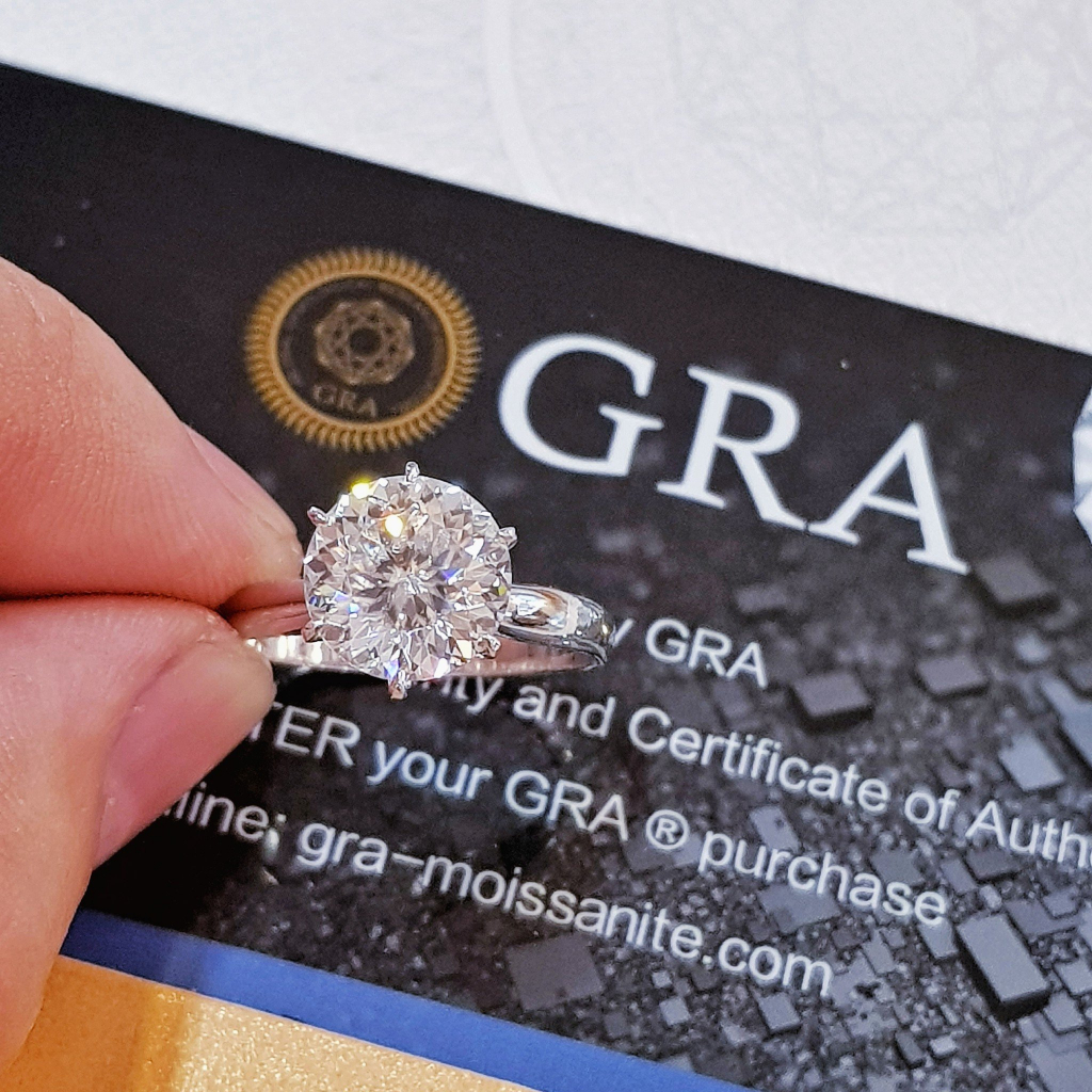 Moissanite tròn 5.00 5.40 5.50 đủ màu giấy kiểm định quốc tế, có mã số cạnh đầy đủ
