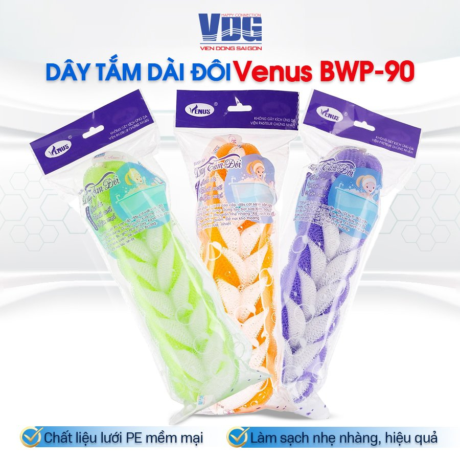 Dây tắm lưới dài đôi Venus BW90 90g -Tạo bọt nhiều, tấy da chết, thẩm thấu sữa tắm nhanh - Viễn đông sài gòn