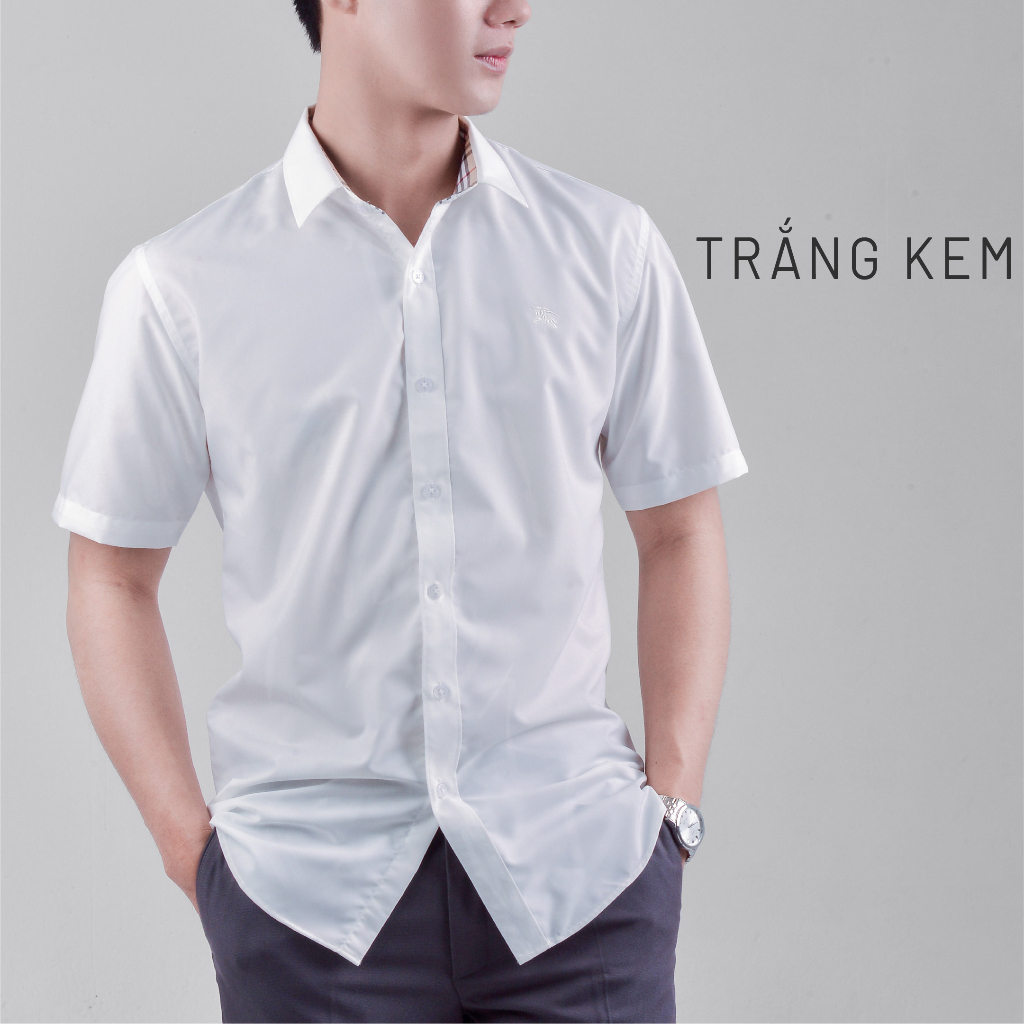 Áo sơ mi nam ngắn tay HTSM Prime trơn, vải Polyspun chống nhăn, can cổ, dáng Medium fit công sở