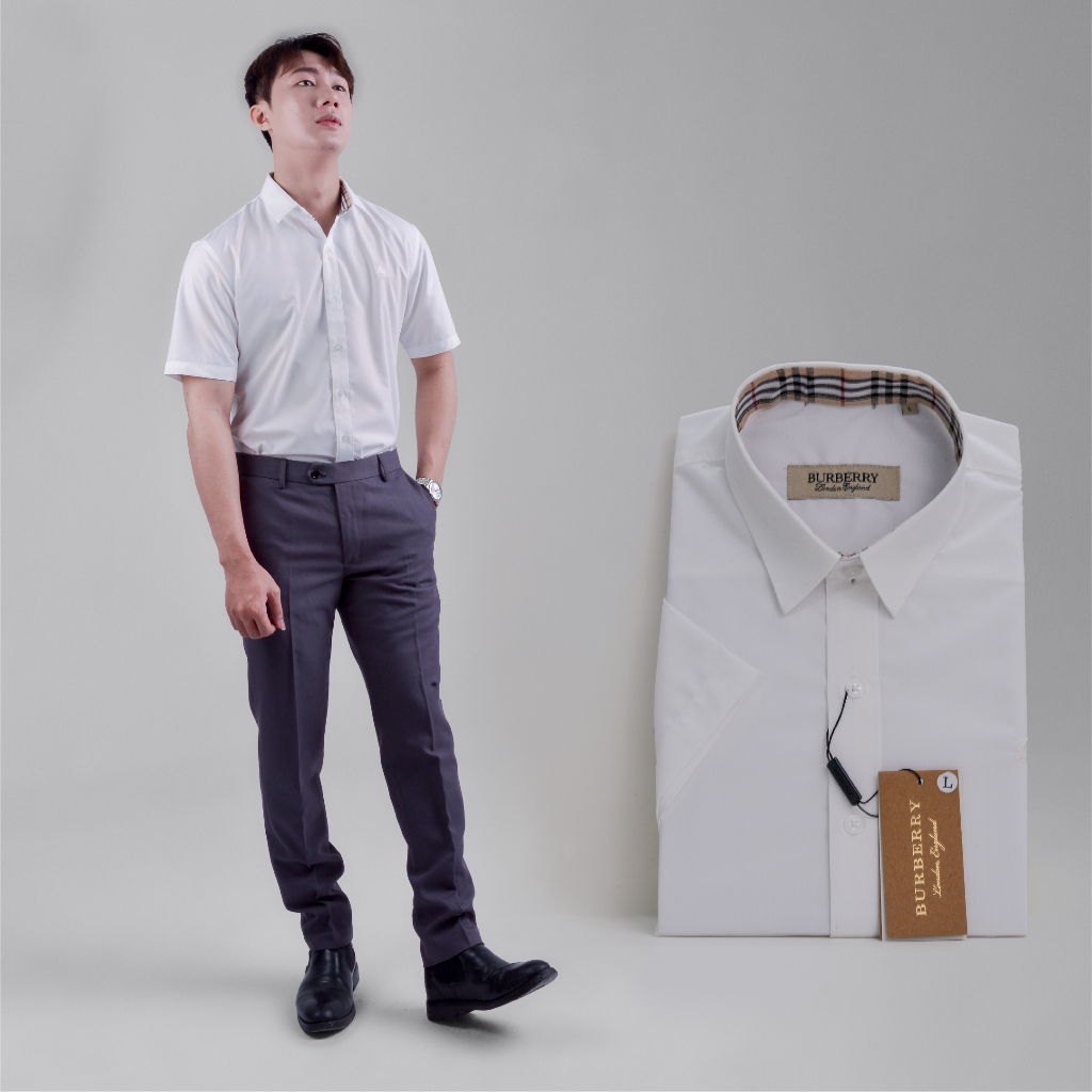 Áo sơ mi nam ngắn tay HTSM Prime trơn, vải Polyspun chống nhăn, can cổ, dáng Medium fit công sở