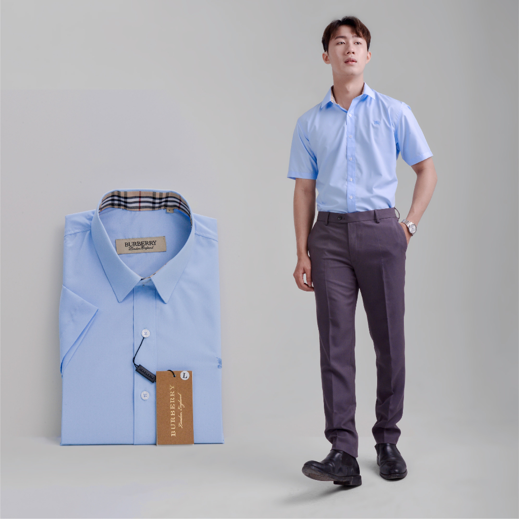 Áo sơ mi nam ngắn tay HTSM Prime trơn, vải Polyspun chống nhăn, can cổ, dáng Medium fit công sở