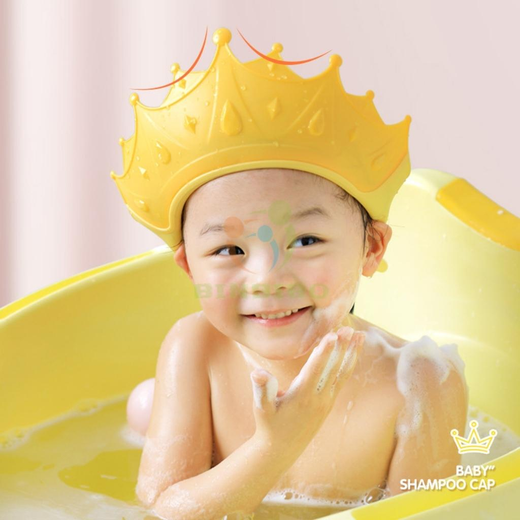 Mũ gội đầu chắn nước vương miện cho bé nhựa PP, có thể điều chỉnh vòng đầu - Binbibo