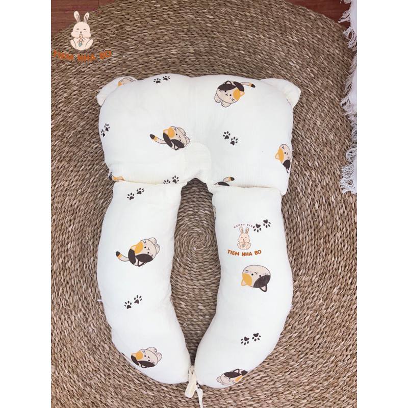 Gối chữ U cho bé, Gối ôm chặn đang năng cho trẻ sơ sinh chống giật mình vải Xô Muslin cao cấp Tiệm Nhà Bơ