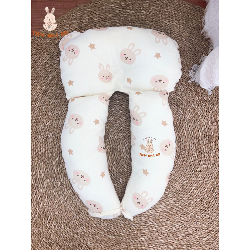Gối chữ U cho bé, Gối ôm chặn đang năng cho trẻ sơ sinh chống giật mình vải Xô Muslin cao cấp Tiệm Nhà Bơ