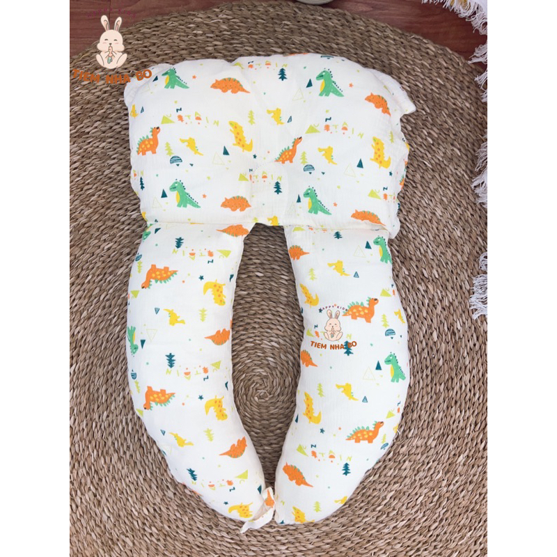 Gối chữ U cho bé, Gối ôm chặn đang năng cho trẻ sơ sinh chống giật mình vải Xô Muslin cao cấp Tiệm Nhà Bơ