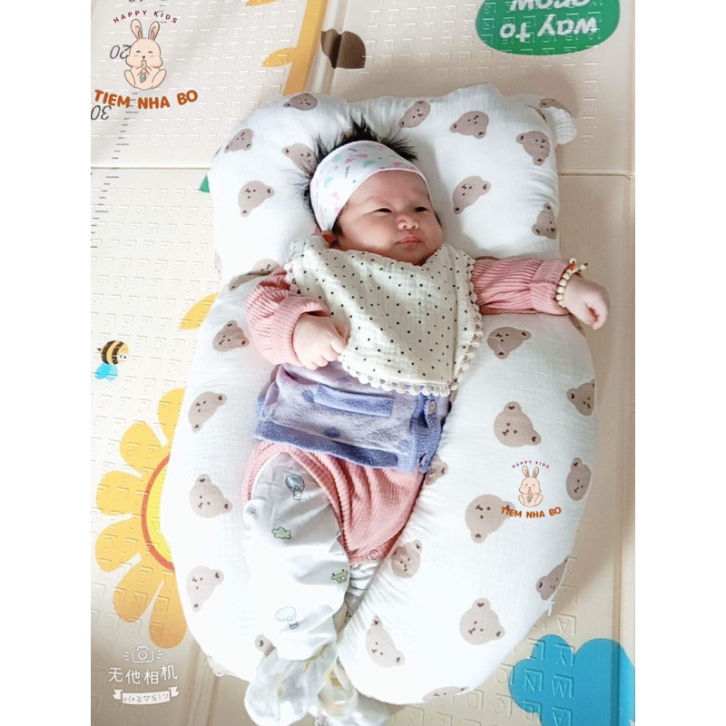 Gối chữ U cho bé, Gối ôm chặn đang năng cho trẻ sơ sinh chống giật mình vải Xô Muslin cao cấp Tiệm Nhà Bơ