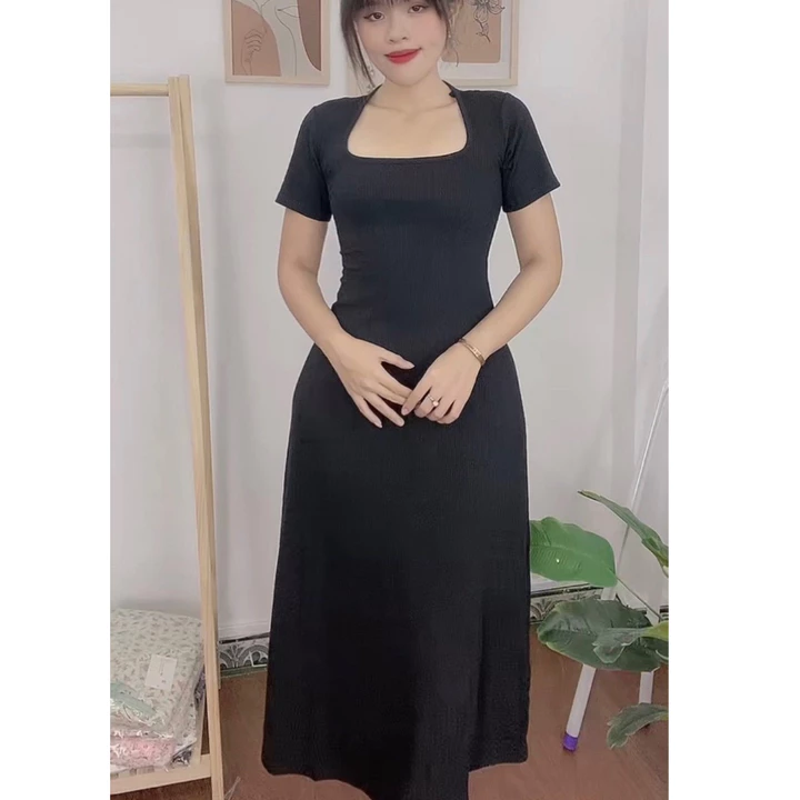 Đầm body dự tiệc đi chơi cổ vuông chân váy xòe WENJI, Váy đầm body thun nữ tôn dáng, sexy cho các nàng