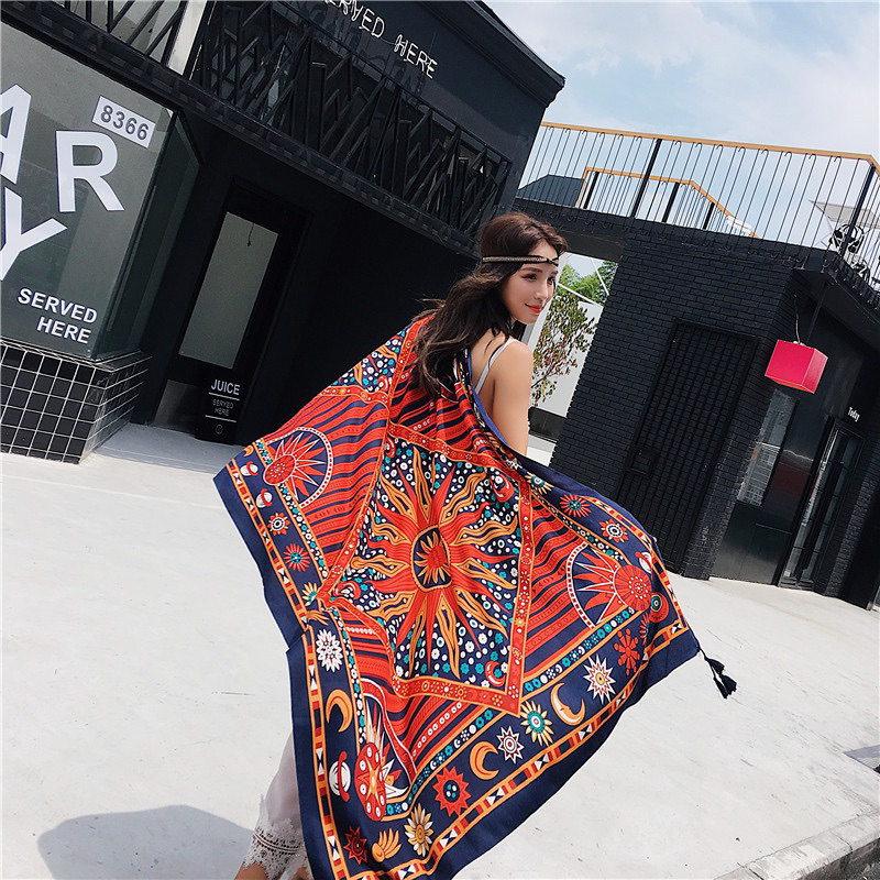 Khăn Choàng Boho Hoạ Tiết Thổ Cẩm Đi Biển Hot Trend cao cấp Chụp Ảnh Thời Trang Nữ Màu Cam