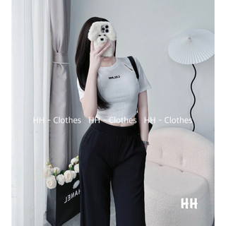 Set Bố Đồ Nữ Áo Croptop Tăm Vạt Bầu Khoét Vai Mix Quần Suông Ống Rộng Freesize