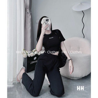 Set Bố Đồ Nữ Áo Croptop Tăm Vạt Bầu Khoét Vai Mix Quần Suông Ống Rộng Freesize