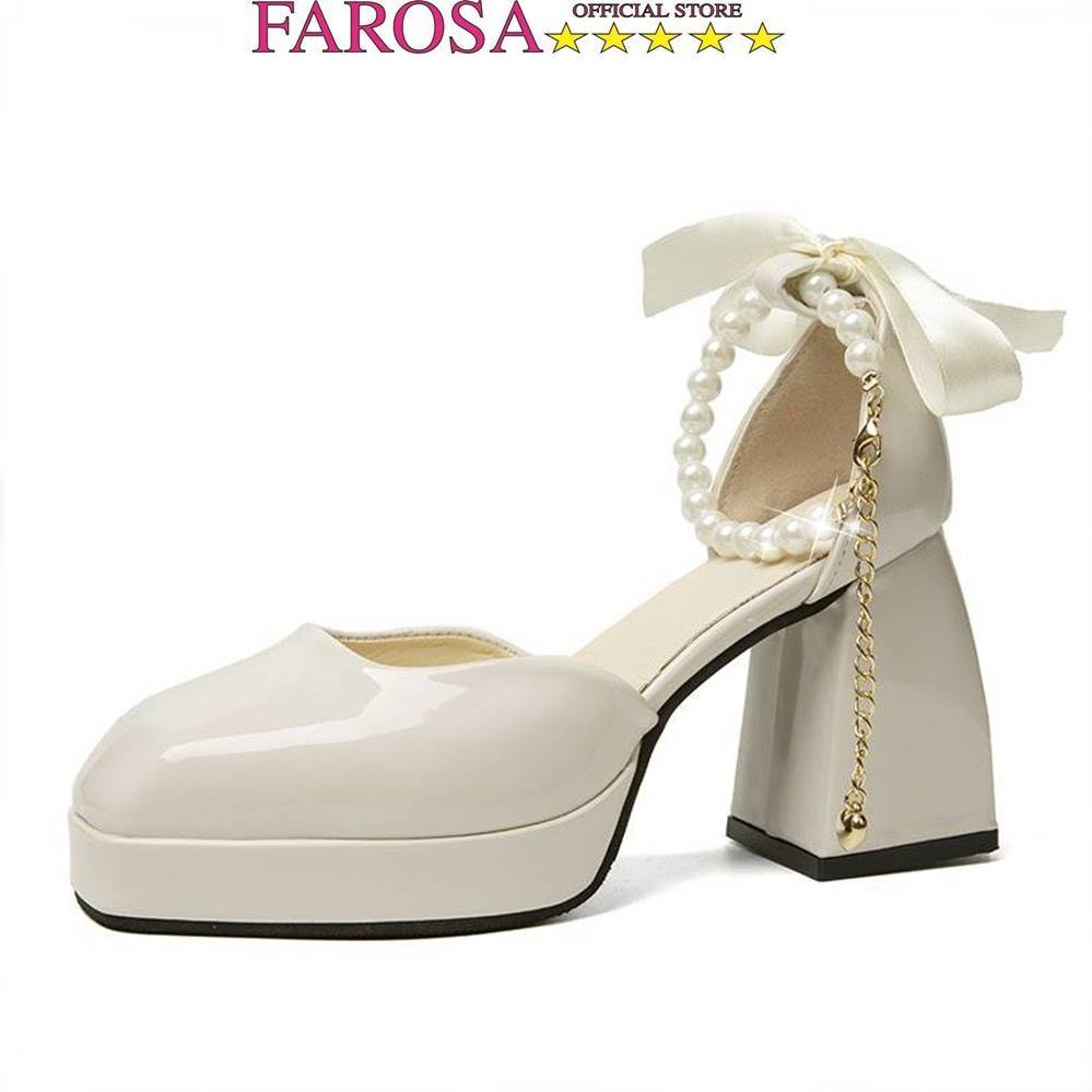 Giày cao gót đế vuông quai ngọc thời trang FAROSA - TK74 chất da bóng cực hót trend