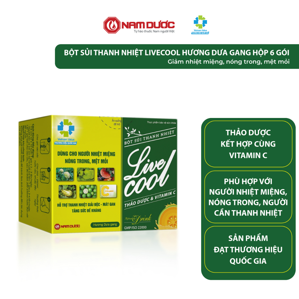 Ảnh Bột sủi thanh nhiệt Livecool Nam Dược hương dưa gang hộp 6 góix7g hỗ trợ giảm nhiệt miệng nóng trong 2