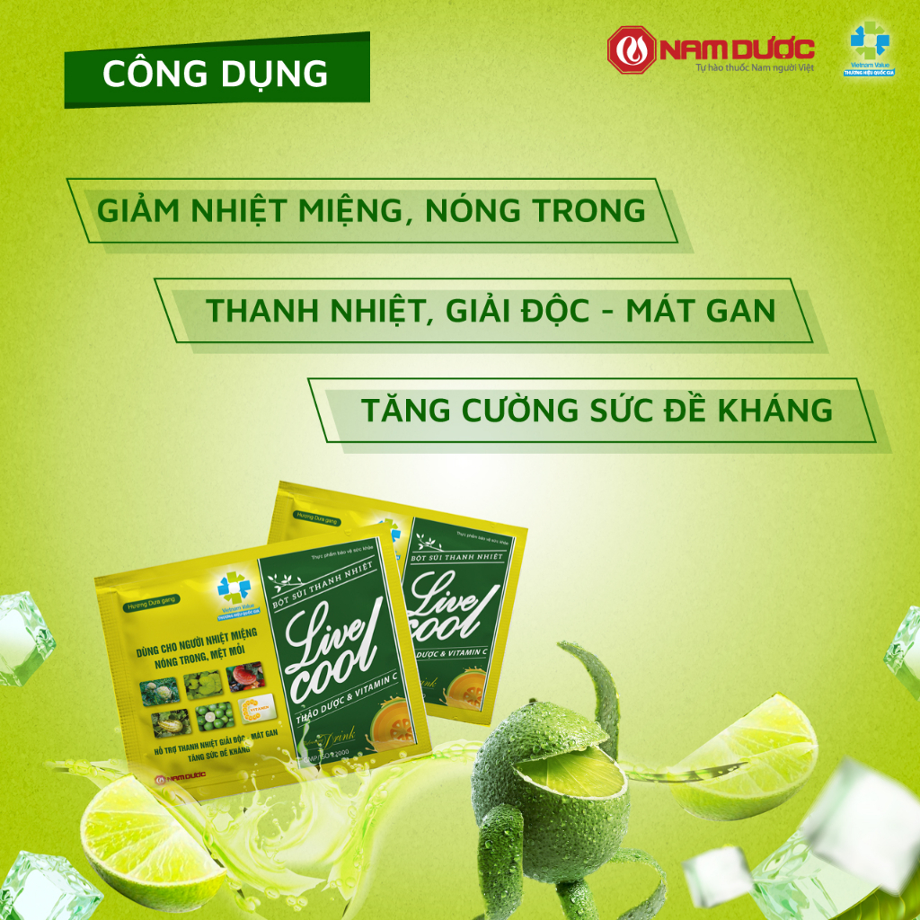 Ảnh Bột sủi thanh nhiệt Livecool Nam Dược hương dưa gang hộp 6 góix7g hỗ trợ giảm nhiệt miệng nóng trong 4