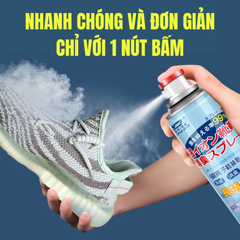 Bình xịt lạnh khử mùi hôi giày dép nano bạc hạn chế vi khuẩn shoes 2h lọ 260ml, làm thơm.