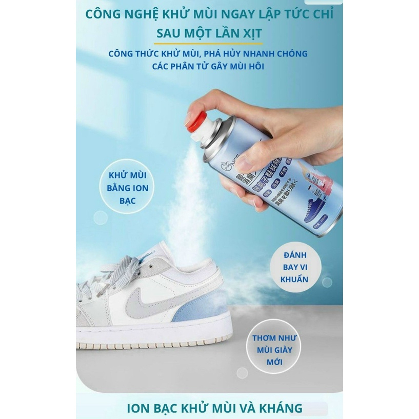Bình xịt lạnh khử mùi hôi giày dép nano bạc hạn chế vi khuẩn shoes 2h lọ 260ml, làm thơm.
