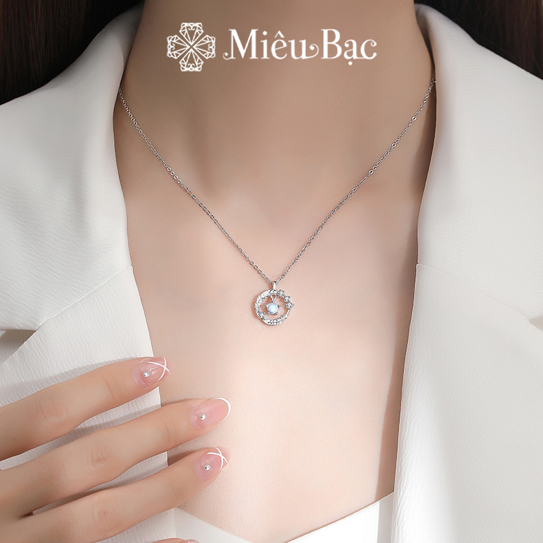 Ảnh Dây chuyền bạc nữ Miêu Bạc vòng cổ lông vũ đá mặt trăng moonstone chất liệu bạc s925 thời trang phụ kiện trang sức MD27 3