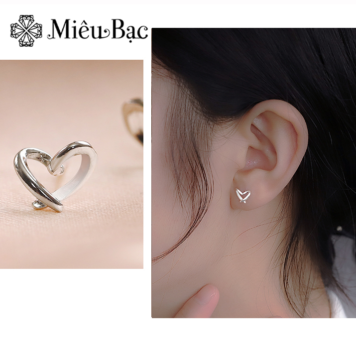 Bông Tai Bạc Nữ Trái Tim Đan Chéo Miêu Bạc 925 - Khuyên Tai Dễ Thương Chỉ 49K