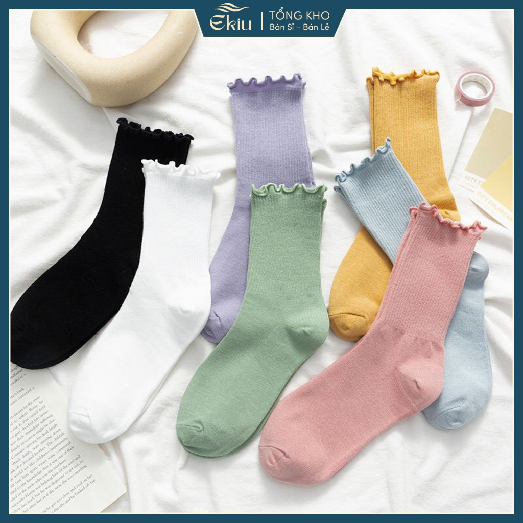 Tất cổ cao, vớ cổ nhún nữ phong cách Hàn Quốc basic dễ phối đồ, chất liệu cotton thoáng khí - Ekiu Shop
