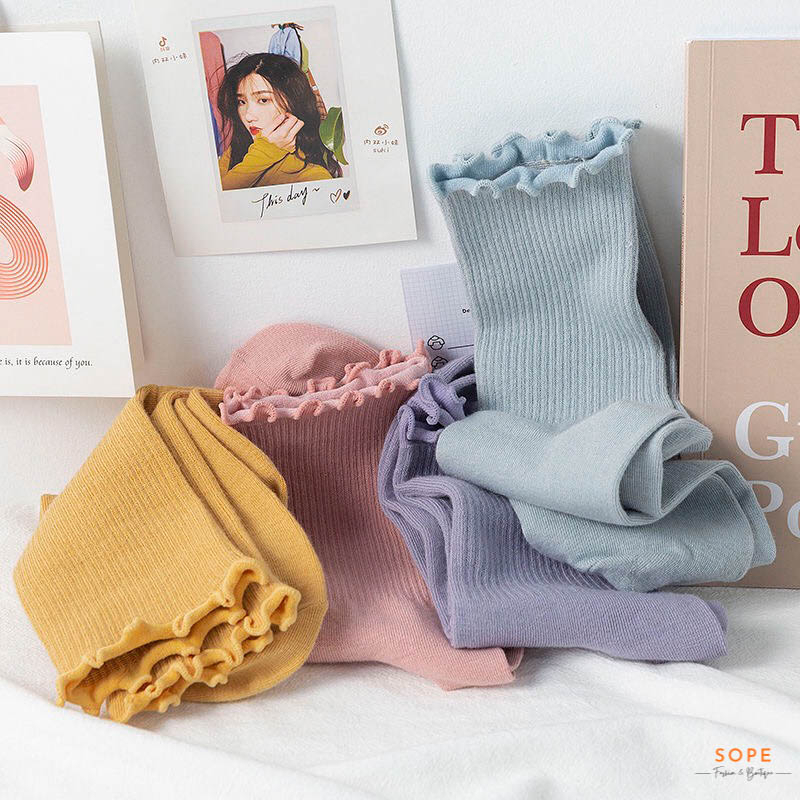 Tất cổ cao, vớ cổ nhún nữ phong cách Hàn Quốc basic dễ phối đồ, chất liệu cotton thoáng khí - Ekiu Shop