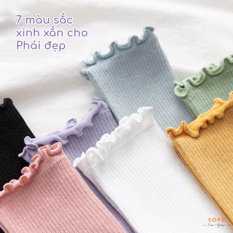 Tất cổ cao, vớ cổ nhún nữ phong cách Hàn Quốc basic dễ phối đồ, chất liệu cotton thoáng khí - Ekiu Shop